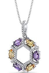 Amethyst and Citrine Hexagon Pendant Necklace Sterling Silver 1.2 Carats