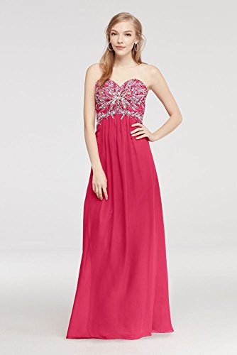 Strapless Beaded Chiffon Prom Dress with Tie Back Style 550DB, Fuchsia, 1