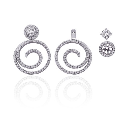 14K White Gold 1 ct. Diamond Detachable Swirl Design Earring Jackets