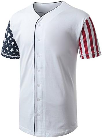 HongPing® Mens Hipster Hip Hop Button-Down Baseball Jersey Short Sleeve Shirt--AMTS (L, AMTS287_WHITE)