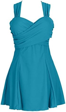 Wincolor Women's Elegant Crossover Swimwear One Piece Swimdress Skirted Bottom Swimsuits,Dark Blue,Asian 5XL(US 16 -18)