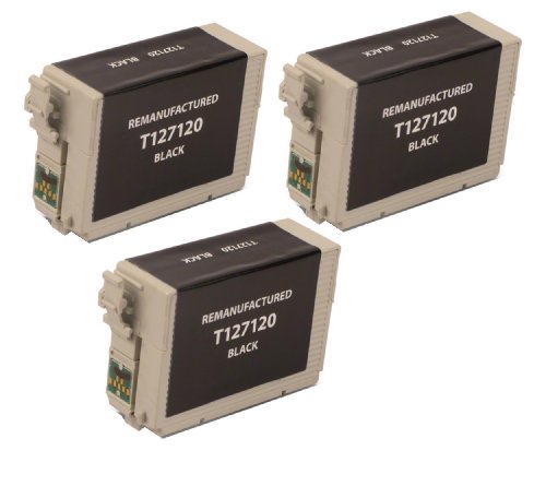 3 Pack Remanufactured Black Inkjet Cartridges for Epson T127 #127 T127120 Compatible With Epson Stylus NX530, Stylus NX625, WF-7010, WF-7510, WF-7520, WorkForce 545, WorkForce 60, WorkForce 630, WorkForce 633, WorkForce 635, Workforce 645, Workforce 840, Workforce 845, WorkForce WF-3520, WorkForce WF-3530, WorkForce WF-3540 (3 Black) 3PK by Aria Supplies ®