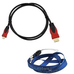 Buy GTMax Premium Gold Plated 3FT Micro-hdmi to HDMI Cable (Black/Red) + Neck Strap for Motorola Droid Bionic Targa XT875, Photon 4G, Droid 3 XT862, Atrix 4G MB860, Droid Bionic XT865, Droid X, Atrix 2, Xoom 2(10.2 inch / 8.2inch) Tablet ; Samsung Droid Charge SCH i510/i520 ; Acer ICONIA A510 / A100 / A500 ; Asus Transformer TF300 / TF20 with best Review