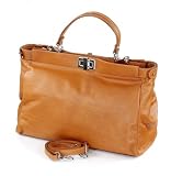 Sac &agrave; main femme en cuir lisse et souple coloris marron avec bandouli&egrave;re additionnelle