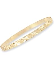 14k Yellow Gold, Women Lady Simple Slip On Bangle Bracelet With Sparkly Cuts