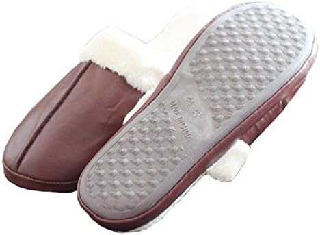 Viiart Women's Men's PU Leather Sherpasoft Hoodback Fleece lining Slipper, Size 10 To 11