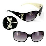 "Dragonflies" Glamorous Bifocal Reading Sunglasses for Youthful Women who need to read as they Work and Play in the Sun, +2.00, Ebony and Ivory