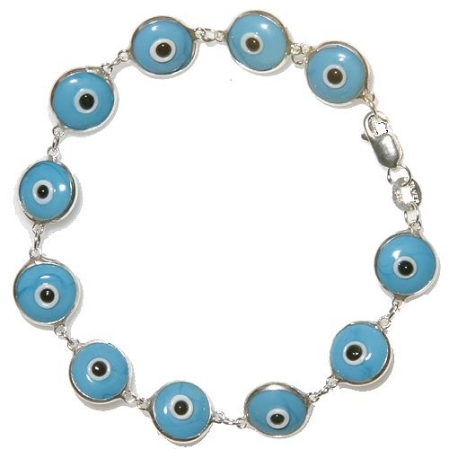Sterling Silver Turquoise Color Evil Eye Bracelet