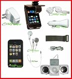11-piece FULL ACCESSORY BUNDLE SET for Apple iPhone : iPhone BLACK Flip Leather Case + BLACK silicone skin case + Armband + Neck String+ Foldable Speaker + USB Wall Charger + USB CAR Charger + retractable USB SYNC/Data Cable + Premium White Stereo Headphone + Screen Protector + iPhone Headphone Adapter Cable