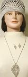Sterling Silver Plated Medium Chain Necklace Earrings for Women and Teens Offered with Hand Crocheted Silver Gimp Skull Cap