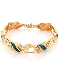10k Yellow Gold Synthetic Speckled Blue Green Opal Dolphin Bracelet
