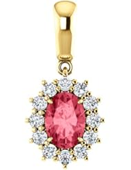 18K Yellow Gold 7.00x5.00mm Oval Cut Pink Spinel and Diamond Pendant -- LIFETIME WARRANTY