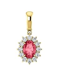 10K Yellow Gold 7.00x5.00mm Oval Cut Pink Spinel and Diamond Pendant -- LIFETIME WARRANTY