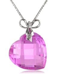 Sterling Silver Pink Sapphire and Diamond-Accented Heart Pendant Necklace, 18"