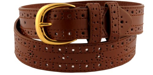 Womens Fashionable Perforated Pattern Belt Tan Medium