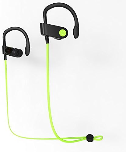 Bluetooth Headphones, QIRG -IPX4 Sweatproof -Premium Sound with Bass, Noise Cancelling - Ergonomic Design, Comfortable, Secure Fit -Bluetooth V4.1 -Free Zippered Case -7 Hours Play Time (Black/Green)