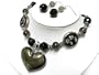 Black Murano Glass Heart Beads Necklace Earring Set