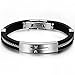 Men's Fashion Cross Stainless Steel Rubber Bracelet Bangle Cuff Silver Black Greek Tribal Punk Vintage
