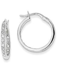 14k White Gold G-H SI2 Quality Diamond In/Out Hoop Earrings. Carat Wt- 0.32ct