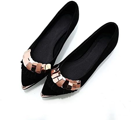 Maymoon Womens Closed Pointed Steel Toe Tommy Hilfiger Frosted Flats with Metalornament and Tassels, Black, 34