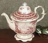 Elegant Red Toile Teapot For Teas, Dining and Kitchen Decor