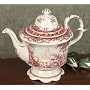 Elegant Red Toile Teapot For Teas, Dining and Kitchen Decor