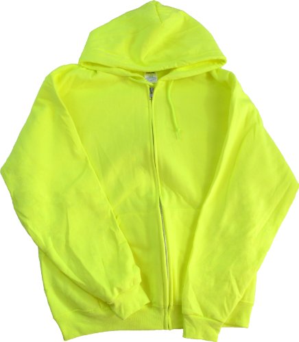 High Visibility Neon Safety Fleece Zip-up Hooded Sweatshirt- Orange or Green