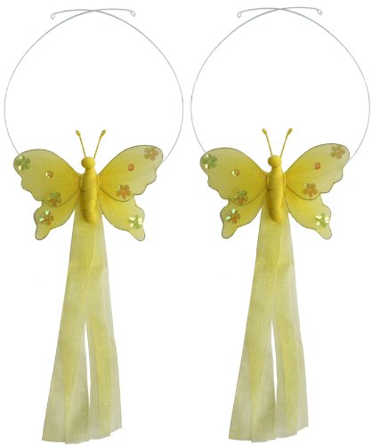 Yellow Jewel Butterfly Curtain Tieback Pair / Set - tiebacks holder sheer tie backs, nylon nursery bedroom girls room ceiling wall decor, wedding birthday party baby bridal shower
