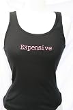 Black Embroidered Beater Style Tank Top "Expensive"