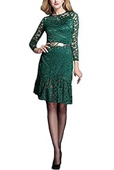  Lace Polyester Long Sleeves Cocktail Knee Length Short Club Dress/Evening Dress/Homecoming Dress/Bridesmaid Dress/Prom Dress/Wedding Party Dress  With a Sash  and Ruffles