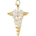14K Yellow Gold Diamond Caduceus Charm