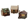 Set of 3 Lighted Green, Red and Brown Roof Country Mini Log Cabins