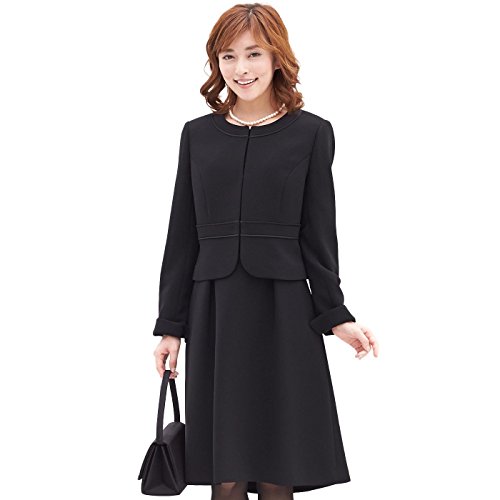 【B-GALLERY】ウエスト切替ノーカラーJKとサテンテープ切替OPのアンサンブル(110531403) [ブラックフォーマル 喪服 礼服 葬式 お通夜 かわいい フォーマル スーツ ジャケット ワンピース]