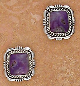 Southwestern Native American Handmade Sugilite and Sterling Silver Square Post Earrings, #TP117