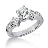 14K White Gold Round & Princess Cut Diamond Promise Engagement Ring (1.05ct.tw, HI Color, SI2-3 Clarity)