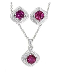 Beautiful Ruby Stud Earrings and Pendant .925 Sterling Silver Rhodium Finish White Gold Quality