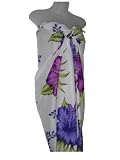 HAWAIIAN LONG SARONG -WHITE WITH LARGE PURPLE HIBISCUS