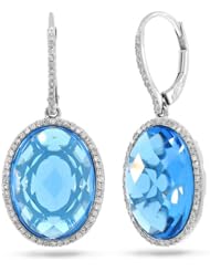 0.38ct Diamond and 20.74ct Blue Topaz 14k White Gold Earrings