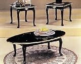 3 Piece Black Finish Coffee Table & End Table Set With Gold Trim