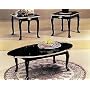 3 Piece Black Finish Coffee Table Set Queen Anne