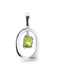 CleverEve Luxury Series August Birthstone Elegant Oval Sterling Silver Pendant w/ 8mm Oval Genuine Peridot Center Stone