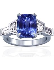 14K White Gold Cushion Cut Blue Sapphire Ring With Sidestones
