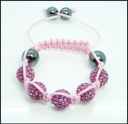 Rose Pink Shamballa Adjustable Bracelet Crystal Disco Ball for Kids Age 1-13