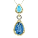 10k Yellow Gold London Blue and Swiss Blue Topaz Pendant with Diamond-Accent, 18