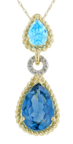 10k Yellow Gold London Blue and Swiss Blue Topaz Pendant with Diamond-Accent, 18