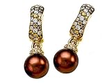 Carlo Viani® South Sea Brown Pearl Earrings with Brown Diamonds in 14 kt Yellow Gold