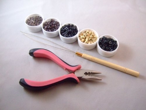 Hair Feather Extension Tool Kits with 100 Micro Link Beads
