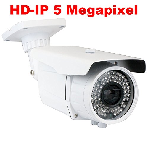GW Security 5 Megapixel 2592 x 1920 Pixel Super HD 1920P High Resolution Network PoE 1080P Security Bullet IP Camera with 6-22mm Varifocal Zoom Len and 72Pcs IR LED up to 196FT IR Distance