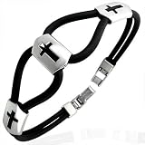 New Black Rubber Bracelet with Stainless Steel Cross Design, Length 20cms.