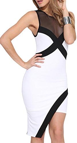 HYGY Women's Night Bodycon Two Tone Round Neck Sleeveless Midi Dress